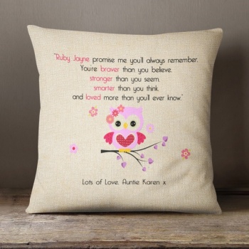 Luxury Personalised Cushion - Inner Pad Included - Pink Owl Promise Rhyme